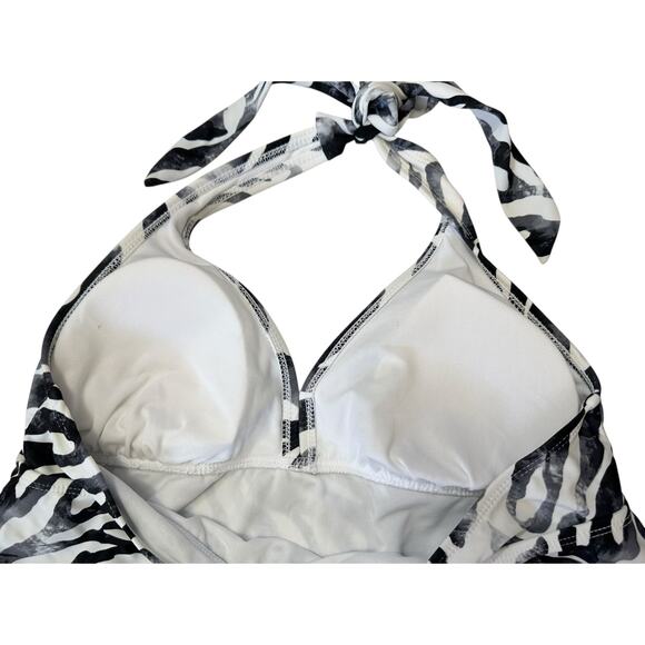 2/$15 Catalina Zebra Print Swim Set Halter Tankini Top + Skirt Swimsuit Size L - Picture 4 of 11